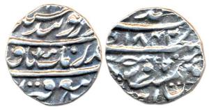 Anandgarh Mint, Silver, Rupee, VS 1843 (AD 1786), Gobindshahi couplet. (Herrli 02.02.04; K