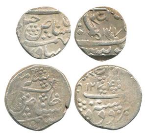 Khande Rao, Silver (2), Rupee and ½ Rupee, Sena Khas Khel Shamsher Bahadur on obv., Baroda