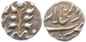 Mughal Issue, Silver 1/8 Rupee, Shahjahanabad Mint, the usual Kishangarh tree as a mint ma