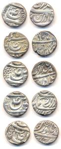 Silver (5), Rupee, 5 different Rulers: Sikandar Ali, Mahbub Ali Khan, Amir Khan, Ibrahim A