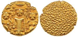 3-Swami Pagoda, Gold, 3.46 g, thee figures, namely Tirupati Balaji in the centre and flank