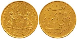Gold, Mohur (Ashrafi), milled issue of 1819, small letters type, coat of arms of the East 