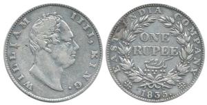 William IV, Silver Rupee, 1835, obv A, rev II, F initial incused, 20 Berries. Very Rare. V
