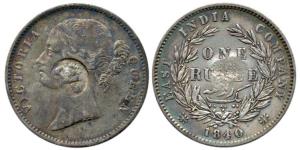 Victoria Queen, Silver Rupee, 1840, divided legend, a crown and initials PM for Port Mozam