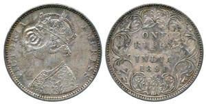 Victoria Empress, Silver, Rupee, 1891, a crown and initials PM for Port Mozambique below c