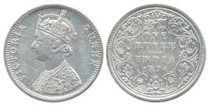 Victoria Queen, Silver Rupee, 1874, Bombay Mint, obv. CI, rev. II. Very Fine, Rare.