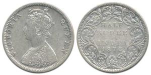 Victoria Queen, Silver ½ Rupee, 1876, obv. B, rev. II, with dot. About Fine, Scarce.