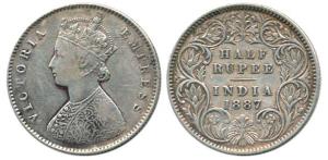 Victoria Queen, Silver ½ Rupee, 1887, Calcutta Mint, obv. A, rev. I, ’C’ incuse. About Ver