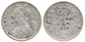 Victoria Queen, Silver ½ Rupee, 1888, Bombay Mint, obv. A, rev. II, ’B’ raised. Good+, Rar