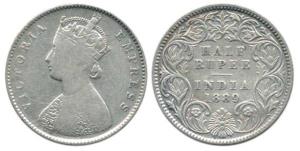 Victoria Queen, Silver ½ Rupee, 1889, Calcutta Mint, obv. A, rev. I, ’C’ incuse. Fine.