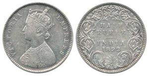 Victoria Queen, Silver ½ Rupee, 1892, Bombay Mint, obv. A, rev. I, ’B’ incuse. Fine+.