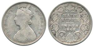 Victoria Queen, Silver ½ Rupee, 1893, Calcutta Mint, obv. A, rev. I, ’C’ incuse. About Fin
