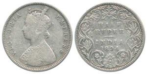 Victoria Queen, Silver ½ Rupee, 1894, Bombay Mint, obv. A, rev. I, ’B’ incuse. About Fine,