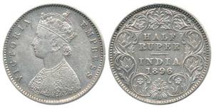 Victoria Queen, Silver ½ Rupee, 1896, Calcutta Mint, obv. A, rev. I, ’C’ incuse. Very Fine