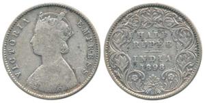 Victoria Queen, Silver ½ Rupee, 1898, Calcutta Mint, obv. A, rev. I, ’C’ incuse. About Fin