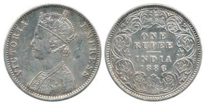 Victoria Empress, Silver Rupee, 1886, Calcutta Mint, obv. CII, rev. I, ’C’ incuse. Very Fi