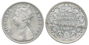 Victoria Empress, Silver Rupee, 1887, Bombay Mint, obv. AIII, rev. I, ’B’ incuse (inverted