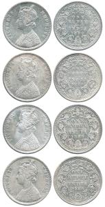Victoria Empress, Silver (4), Rupee, 1888, Calcutta Mint, obv. A1, rev. I, ’C’ incuse; Bom