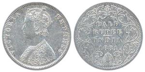 Victoria Empress, Silver, ½ Rupee, 1881, obv. BII, rev. II, dot variety. Fine, Scarce.