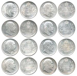 Edward VII, Silver (8), Rupee, 1903 to 1910, Calcutta Mint, Extremely Fine to About Uncirc