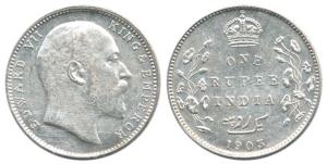 Edward VII, Silver Rupee, 1903, ’B’ incuse below the cross pattern of the crown. But witho