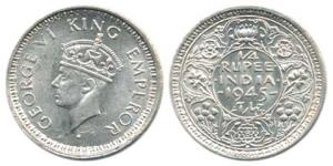 George VI, Silver ¼ Rupee, 1945 Large ’5’, Bombay Mint. Uncirculated, Very Rare.