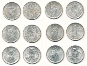 George VI, Silver ½ Rupee, (6) 1940 to 1945, Bombay Mint. Uncirculated.