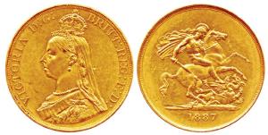 Great Britain, Victoria, Gold, 40 g, 5 Pounds, 1887. Extremely Fine, Rare in this conditio