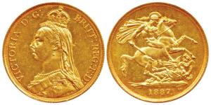 Great Britain, Victoria, Gold, 16 g, 2 Pounds, 1887. Extremely Fine with brilliant toning,