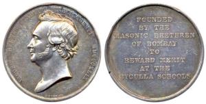 James Burnes Medal, Silver, 40 g, 1849, bust on obv., legend on rev. FOUNDED / BY THE / MA