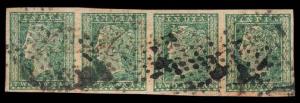 1854 Lithograph Stamp, 2a., SG 31, Strip of 4, Used.