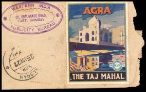 TAJ MAHAL Railway Publicity Cindrella Label used on Basra-Cairo 1927 Flight, Taj Mahal Rai