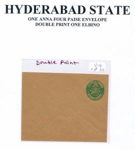 1944 Hyderabad State Postal Stationery Envelope, Deschl E20a, 1a. 4p. Green on Brown Laid,