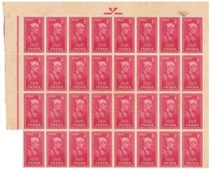 1952 Saints & Poets, Tulsidas, SG 338, Block of 32 Stamps with upper and right margin, Ind