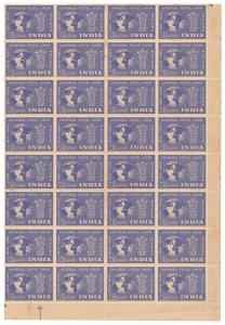 1949 UPU, SG 327, 31/2a., Block of 32 stamps with lower & right margin, few stain spots, I