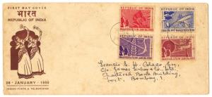 1950 Republic of India Official FDC, 2 different sizes, (Thakkar 950.1.0a & 950.1.0b) SG 3