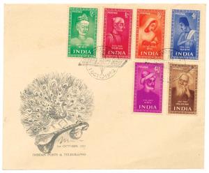 1952 Indian Saints & Poet , Set of 6 Stamps FDC, SG 337/42 & Booklet without cancellation.