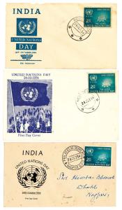 1954 United Nations Day Private FDC 3Nos., (Thakkar 954.2.10/13/22), Fine, Rare.