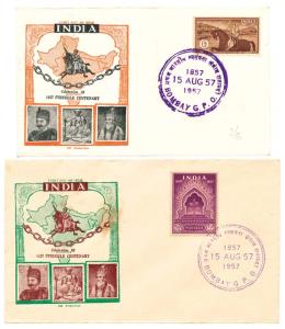 1957 Centenary of First War of Independence Private FDC 2 Nos., (Thakkar 957.2.7/8), First