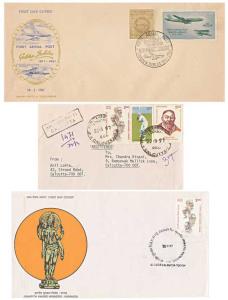 Lot of 3 Covers, 1961: First Aerial Post FDC, 2 values, SG 434/35, Long A of POSTAGE varie