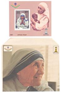 1997 Mother Teresa Miniature Sheet with Special Envelope issued by postal department, 2Nos