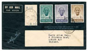 1948 “Mahatma Gandhi” 3 Value Air Mail, mourning cover with Bombay GPO First Day cancellat