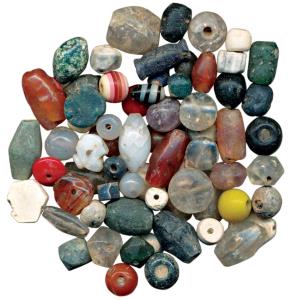 Primitive Bead Money, a nice group of jasper, carnelian and glass beads from Madhya Prades