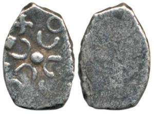 Punch-marked Coins, Surashtra Janapada, 5th century BC, Silver 0.85 g, ¼ Karshapana, four 