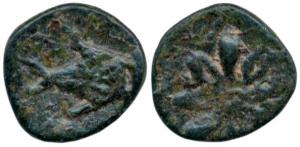 Ancient Gujarat, 2nd century BC, Copper 1.02 g, Uninscribed, a big dish on obv. and a lotu