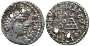 Satavahanas, Vasithiputra Pulumavi, Silver 2.22 g, ornate bust of the ruler to right and B