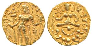 Guptas, Kumaragupta I, (c. AD.414-455), Gold Dinar, Archer type, king standing facing left