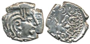 Vallabhi kings of Gujarat, Sharvabhattaraka (c. AD 470), Silver Drachma, obv. bust of king