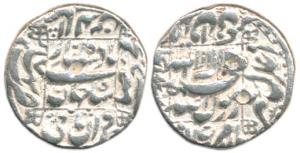 Shahjahan, Silver Rupee, Bhakkar Mint, RY7. Slight edge damage at right otherwise Very Fin