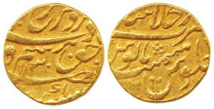Farrukhsiyar, Gold Mohur, Shahjahanabad Mint, AH 1130/x (KM 390.30). About Very Fine.